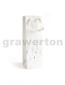 Papírová taška bílá na víno 35x10x12cm, zlatý potisk, 5ks